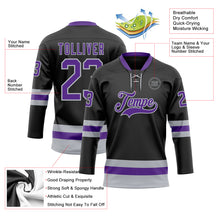 Загрузить изображение в средство просмотра галереи, Custom Black Purple-Gray Hockey Lace Neck Jersey