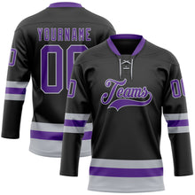 Загрузить изображение в средство просмотра галереи, Custom Black Purple-Gray Hockey Lace Neck Jersey
