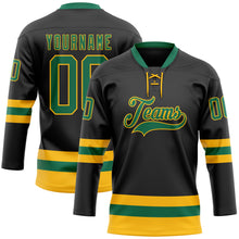 Загрузить изображение в средство просмотра галереи, Custom Black Kelly Green-Gold Hockey Lace Neck Jersey