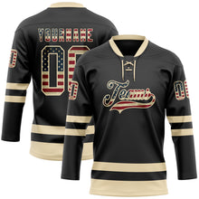 Загрузить изображение в средство просмотра галереи, Custom Black Vintage USA Flag-Cream Hockey Lace Neck Jersey