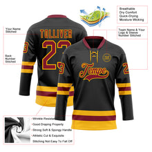 Charger l'image dans la galerie, Custom Black Crimson-Gold Hockey Lace Neck Jersey