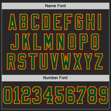 Laden Sie das Bild in den Galerie-Viewer, Custom Black Green Gold-Red Mesh Authentic Throwback Football Jersey