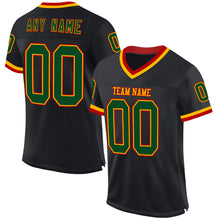 Laden Sie das Bild in den Galerie-Viewer, Custom Black Green Gold-Red Mesh Authentic Throwback Football Jersey