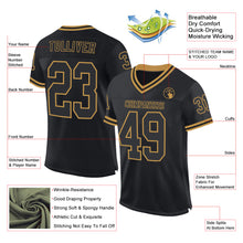 Load image into Gallery viewer, Custom Black Old Gold Mesh Authentic Throwback Football Jersey