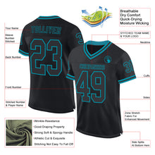 Load image into Gallery viewer, Custom Black Teal Mesh Authentic Throwback Football Jersey