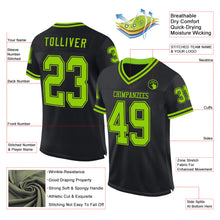 Laden Sie das Bild in den Galerie-Viewer, Custom Black Neon Green Mesh Authentic Throwback Football Jersey