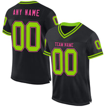 Load image into Gallery viewer, Custom Black Neon Green-Pink Mesh Authentic Throwback Football Jersey