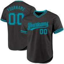 Загрузить изображение в средство просмотра галереи, Custom Black Teal Authentic Throwback Baseball Jersey