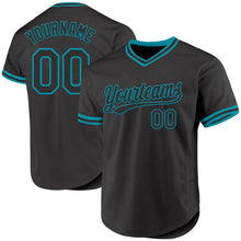 Загрузить изображение в средство просмотра галереи, Custom Black Teal Authentic Throwback Baseball Jersey