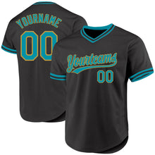 Загрузить изображение в средство просмотра галереи, Custom Black Teal-Old Gold Authentic Throwback Baseball Jersey
