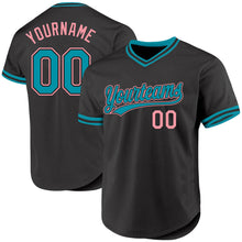 Загрузить изображение в средство просмотра галереи, Custom Black Teal-Medium Pink Authentic Throwback Baseball Jersey