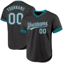 Загрузить изображение в средство просмотра галереи, Custom Black Gray-Teal Authentic Throwback Baseball Jersey