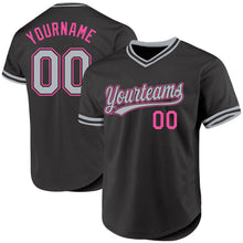 Charger l'image dans la galerie, Custom Black Gray-Pink Authentic Throwback Baseball Jersey