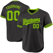 Charger l'image dans la galerie, Custom Black Neon Green Authentic Throwback Baseball Jersey
