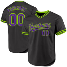 Charger l'image dans la galerie, Custom Black Purple-Neon Green Authentic Throwback Baseball Jersey