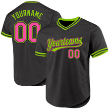 Charger l'image dans la galerie, Custom Black Pink-Neon Green Authentic Throwback Baseball Jersey
