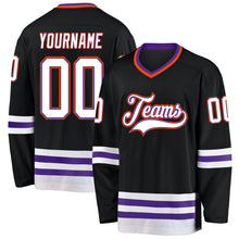 Загрузить изображение в средство просмотра галереи, Custom Black Purple-Orange Hockey Jersey