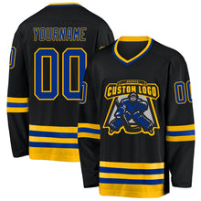 Charger l'image dans la galerie, Custom Black Royal-Gold Hockey Jersey
