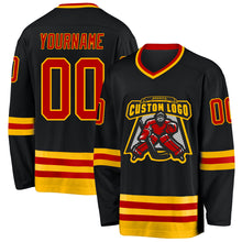 Загрузить изображение в средство просмотра галереи, Custom Black Red-Gold Hockey Jersey