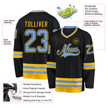 Загрузить изображение в средство просмотра галереи, Custom Black Light Blue-Gold Hockey Jersey