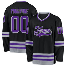 Загрузить изображение в средство просмотра галереи, Custom Black Purple-Gray Hockey Jersey