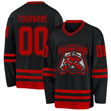 Load image into Gallery viewer, Custom Black Red Hockey Jersey