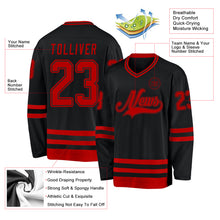 Load image into Gallery viewer, Custom Black Red Hockey Jersey