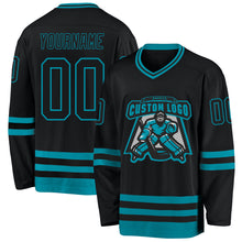 Charger l'image dans la galerie, Custom Black Teal Hockey Jersey