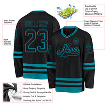 Charger l'image dans la galerie, Custom Black Teal Hockey Jersey