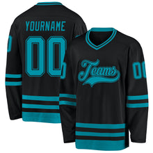 Load image into Gallery viewer, Custom Black Teal Hockey Jersey