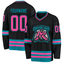 Charger l'image dans la galerie, Custom Black Pink-Teal Hockey Jersey