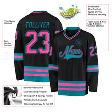 Charger l'image dans la galerie, Custom Black Pink-Teal Hockey Jersey