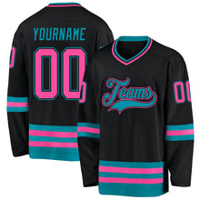 Charger l'image dans la galerie, Custom Black Pink-Teal Hockey Jersey