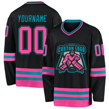 Загрузить изображение в средство просмотра галереи, Custom Black Pink-Teal Hockey Jersey