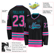 Загрузить изображение в средство просмотра галереи, Custom Black Pink-Teal Hockey Jersey