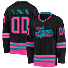 Загрузить изображение в средство просмотра галереи, Custom Black Pink-Teal Hockey Jersey