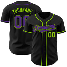 Загрузить изображение в средство просмотра галереи, Custom Black Purple-Neon Green Authentic Baseball Jersey