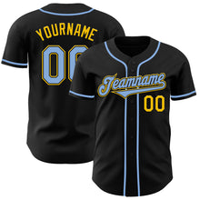 Загрузить изображение в средство просмотра галереи, Custom Black Light Blue-Yellow Authentic Baseball Jersey