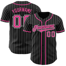 Загрузить изображение в средство просмотра галереи, Custom Black White Pinstripe Pink Authentic Baseball Jersey