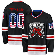 Загрузить изображение в средство просмотра галереи, Custom Black USA Flag Royal-Red Hockey Jersey