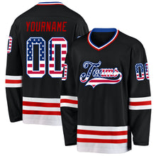 Загрузить изображение в средство просмотра галереи, Custom Black USA Flag Royal-Red Hockey Jersey