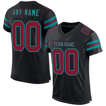 Laden Sie das Bild in den Galerie-Viewer, Custom Black Crimson-Teal Mesh Authentic Football Jersey