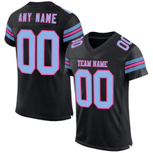 Laden Sie das Bild in den Galerie-Viewer, Custom Black Light Blue-Pink Mesh Authentic Football Jersey