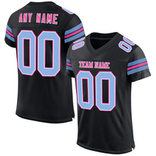 Laden Sie das Bild in den Galerie-Viewer, Custom Black Light Blue-Pink Mesh Authentic Football Jersey
