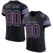 Laden Sie das Bild in den Galerie-Viewer, Custom Black Light Blue-Pink Mesh Authentic Football Jersey