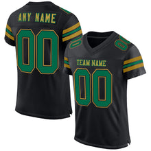 Laden Sie das Bild in den Galerie-Viewer, Custom Black Kelly Green-Old Gold Mesh Authentic Football Jersey