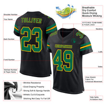 Laden Sie das Bild in den Galerie-Viewer, Custom Black Kelly Green-Gold Mesh Authentic Football Jersey