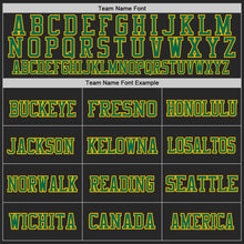 Laden Sie das Bild in den Galerie-Viewer, Custom Black Kelly Green-Gold Mesh Authentic Football Jersey