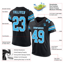 Laden Sie das Bild in den Galerie-Viewer, Custom Black Sky Blue-White Mesh Authentic Football Jersey