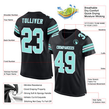 Laden Sie das Bild in den Galerie-Viewer, Custom Black Ice Blue-White Mesh Authentic Football Jersey